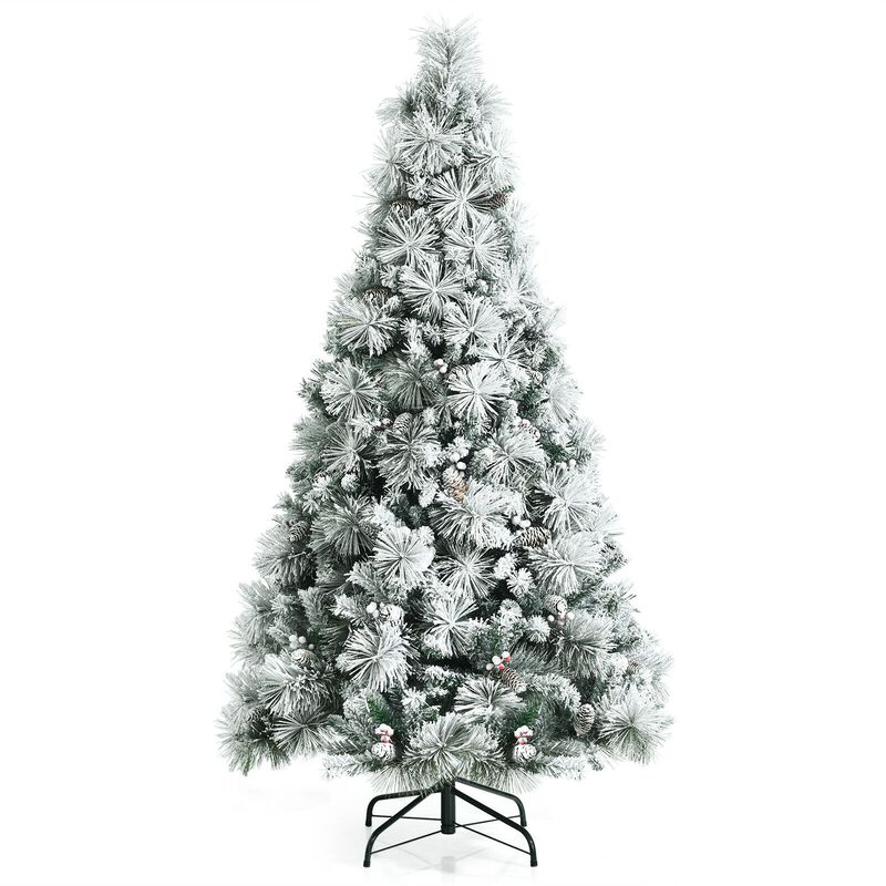 Snow Flocked Christmas Tree with Pine Cone and Red Berries