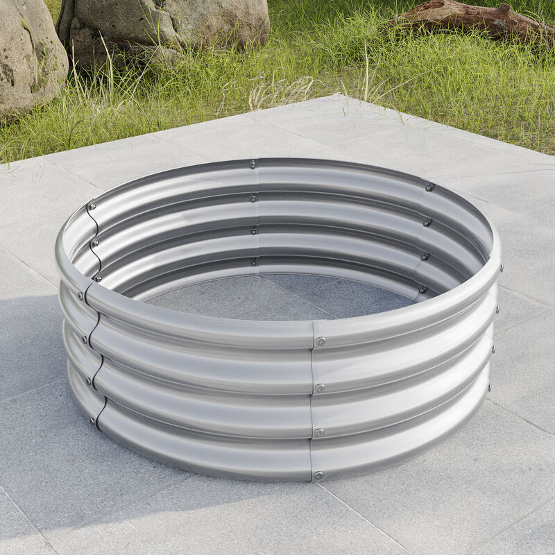 32.08*11.4" Tall Round Raised Garden Bed, Metal Raised Beds for Vegetables, Outdoor Garden Raised Planter Box, Backyard Patio Planter Raised Beds for Flowers, Herbs, Fruits Silver