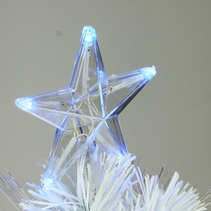 4' Pre-Lit Medium White Iridescent Fiber Optic Artificial Christmas Tree  Blue LED Lights