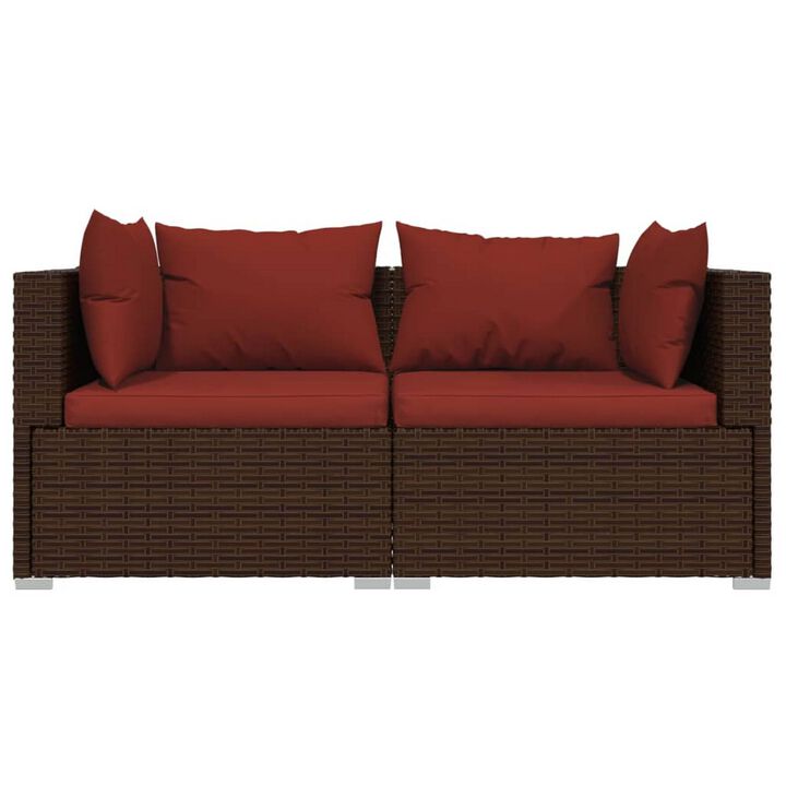 Faye 3pc Outdoor Modular Sofa Set, Brown Rattan, Powder Coated Steel - Benzara