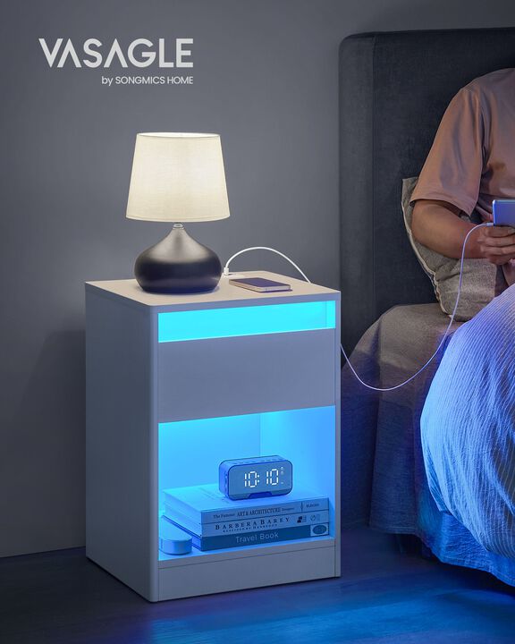 Nightstand with Charging Station and LED Light for Convenient Bedroom Essentials
