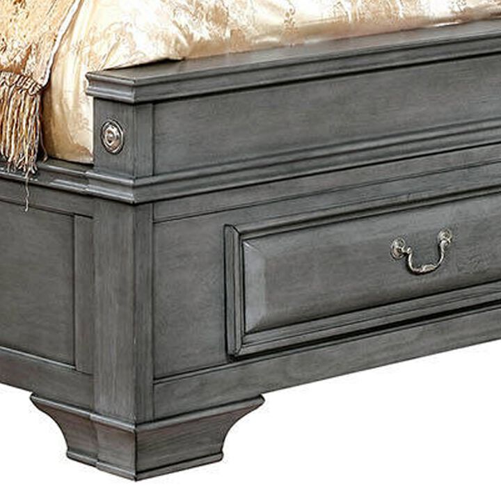 Transitional California King Wooden Bed with Multiple Bottom Drawers, Gray-Benzara