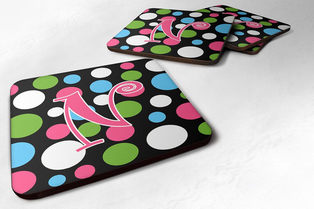 Caroline's Treasures CJ1038-NFC Monogram-Polkadots and Pink Foam Coasters (Set of 4), Initial Letter N, 3.5 H x 3.5 W, Multicolor