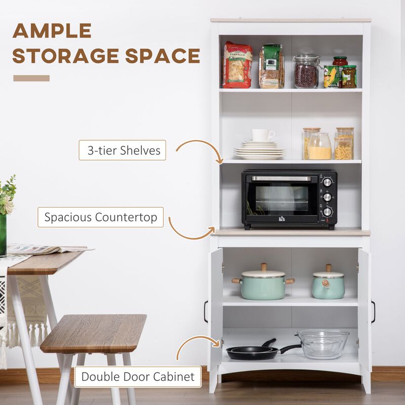 White Kitchen Tower: 69" Freestanding Hutch Cabinet with Shelving