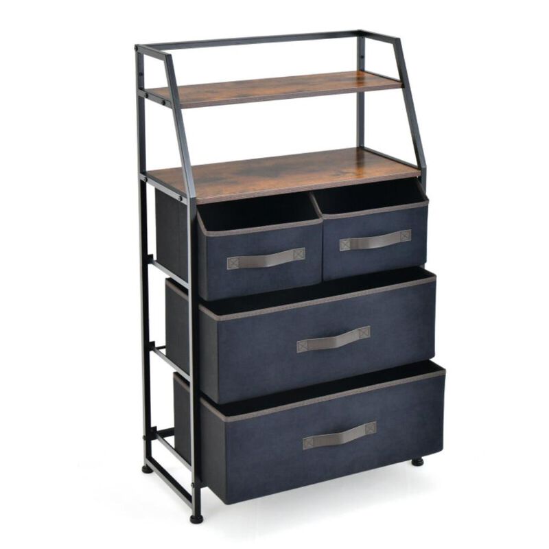 Hivvago 4-Drawer Free Standing Storage Dresser with 2 Open Shelves-Rustic Brown