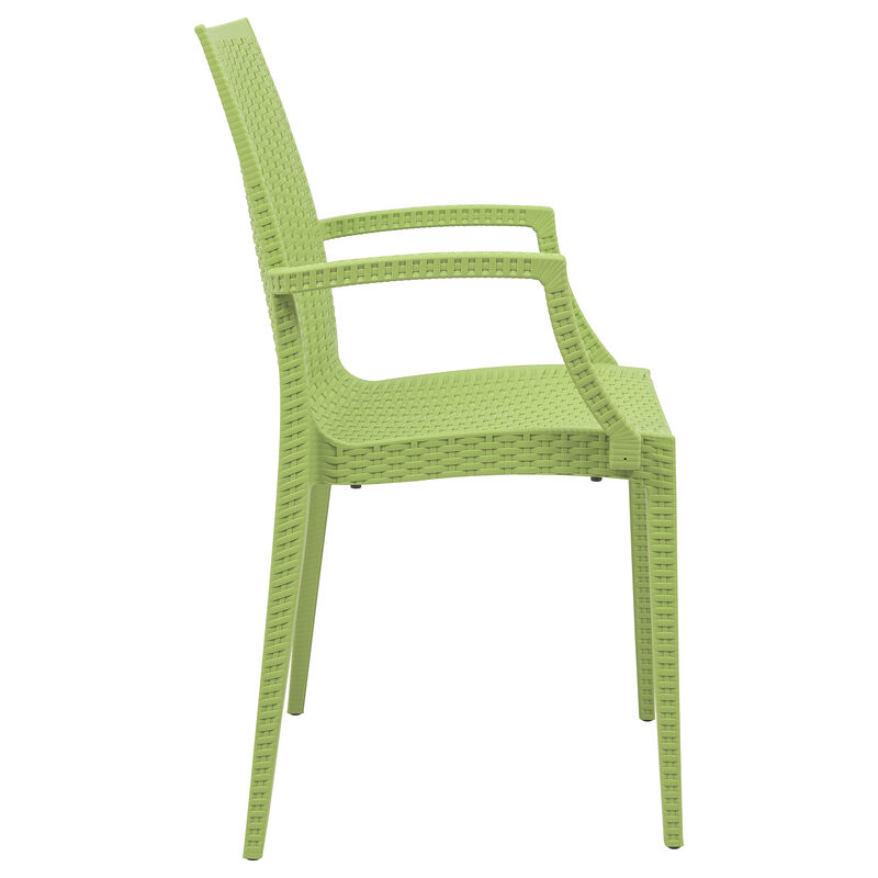 LeisureMod Weave Mace Indoor/Outdoor Chair (With Arms) in Green