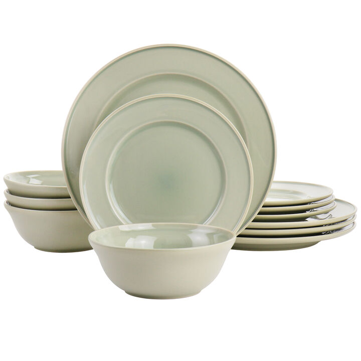 Martha Stewart 12 Piece Reactive Glaze Stoneware Dinnerware Set in Sharkey Grey