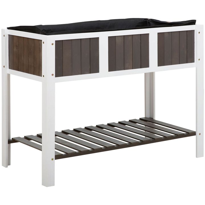 QuikFurn White Wooden 2 Level Elevated Raised Garden Planter Bed