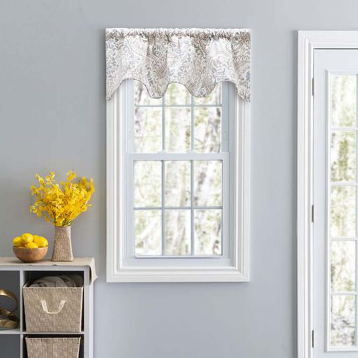 Ellis Shannon Printed Paisley Pattern on Cotton Fabric Scallop Valance Lined 3" Rod Pocket 50"x16" Natural