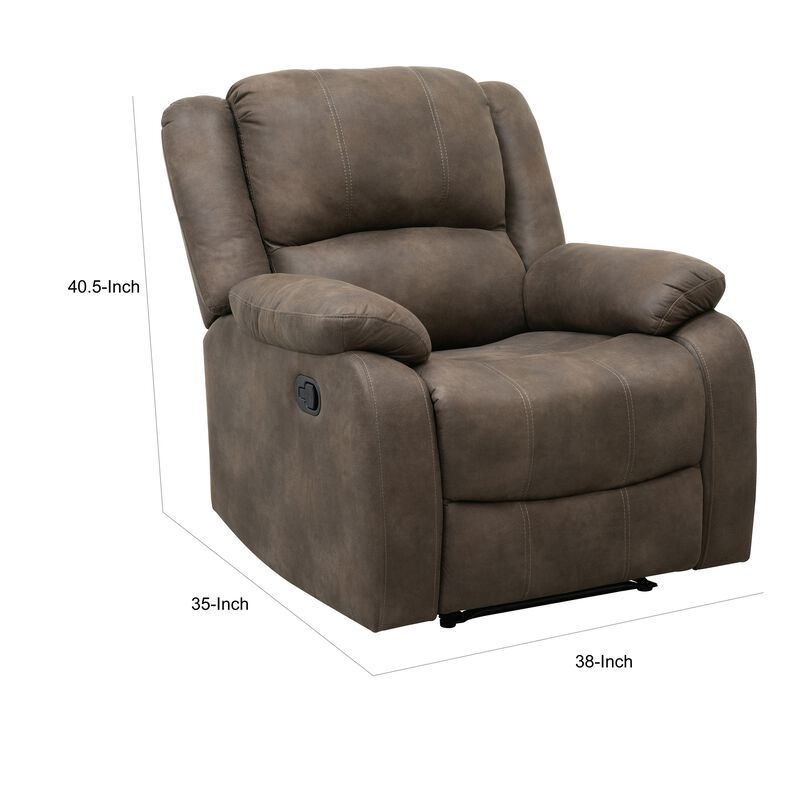Chris 38 Inch Manual Recliner Chair, Cushions, Solid Wood, Brown Microfiber - Benzara