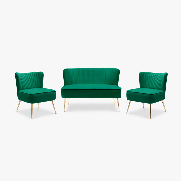 WestinTrends Mid Century Modern Tufted Velvet Loveseat Sofa and Chair Set