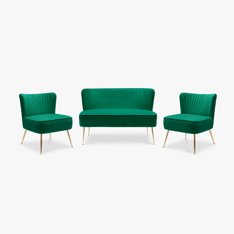 WestinTrends Mid Century Modern Tufted Velvet Loveseat Sofa and Chair Set
