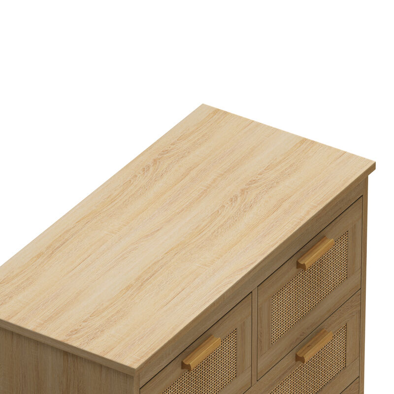 4 Drawers Rattan Cabinet, For Bedroom, Living Room, Dining Room, Hallways, Easy Assembly
