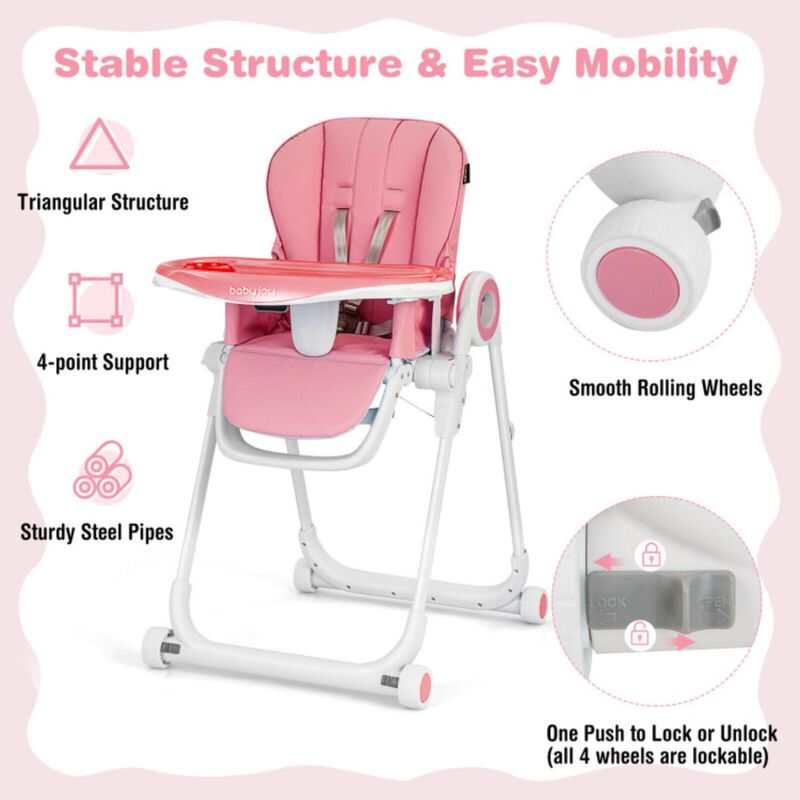 Hivvago Baby High Chair Foldable Feeding Chair with 4 Lockable Wheels