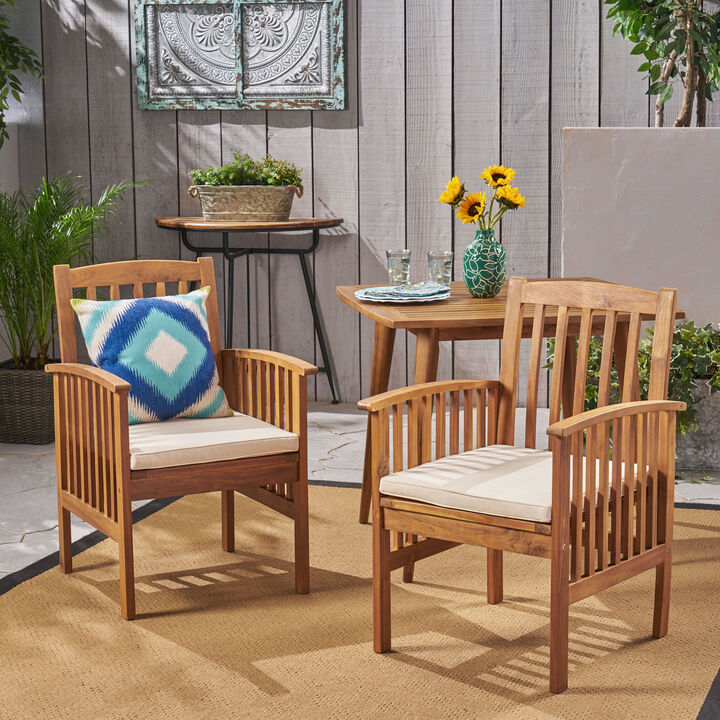 Merax 2 Pieces Acacia Wood Dining Chairs for Outdoor Patio