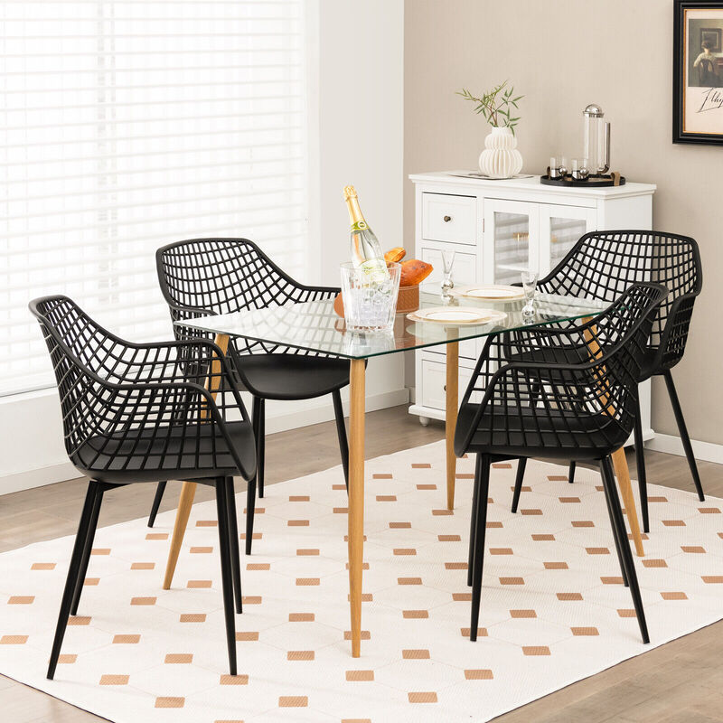 Set of 4 Heavy Duty Modern Dining Chair with Airy Hollow Backrest