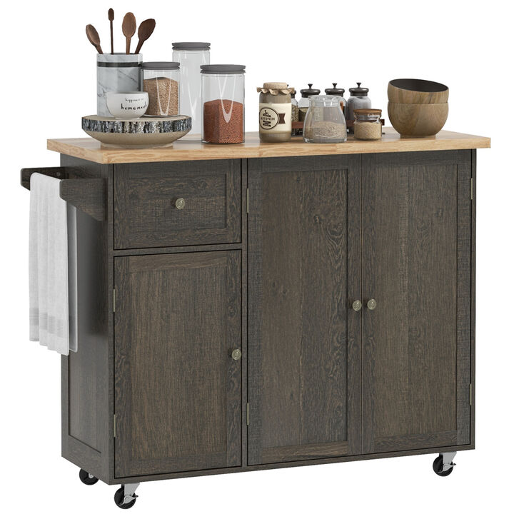 Kitchen Island on Wheels, Utility Serving Cart with Drawer Cabinets