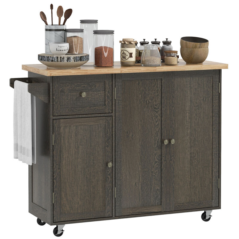 Kitchen Island on Wheels, Utility Serving Cart with Drawer Cabinets