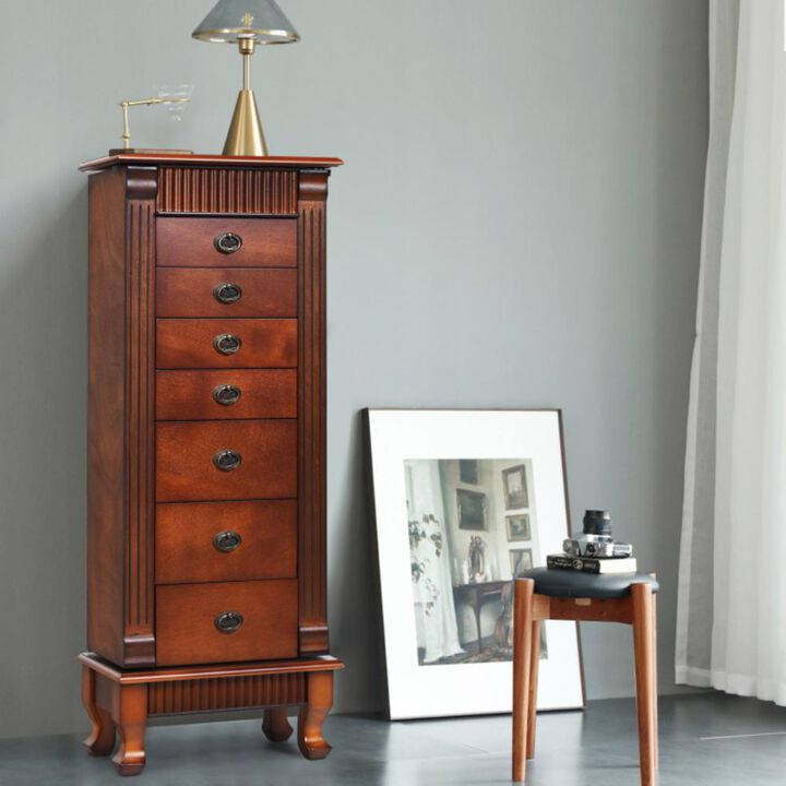 Hivvago Wooden Jewelry Armoire Cabinet Storage Chest with Drawers and Swing Doors