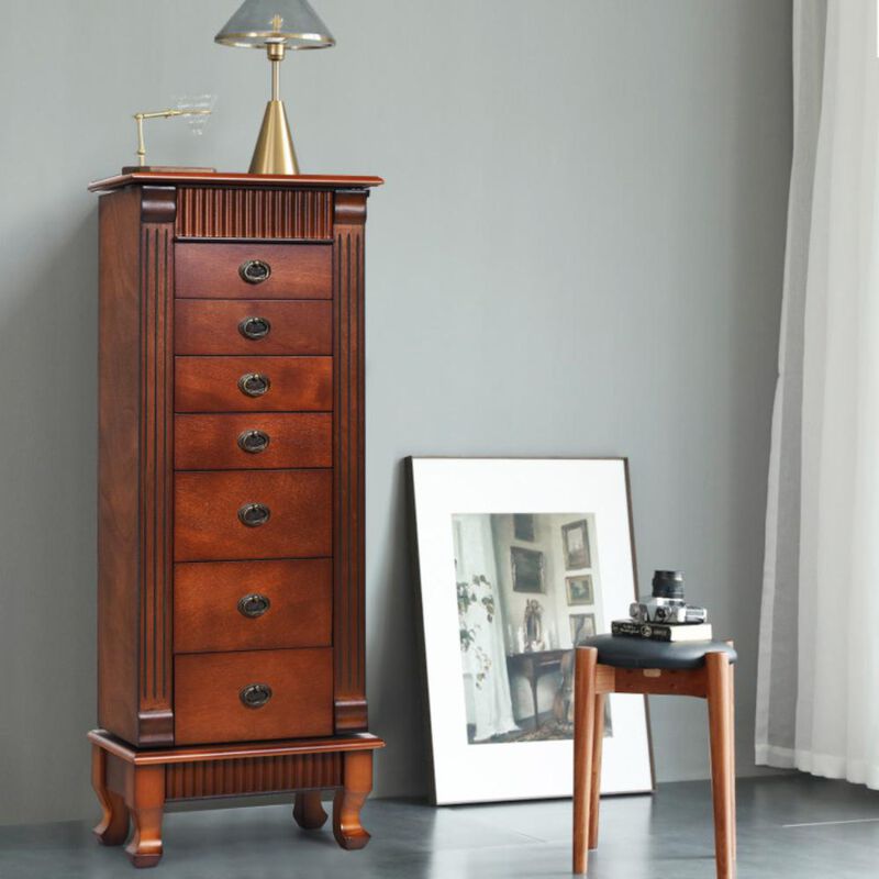 Hivvago Wooden Jewelry Armoire Cabinet Storage Chest with Drawers and Swing Doors