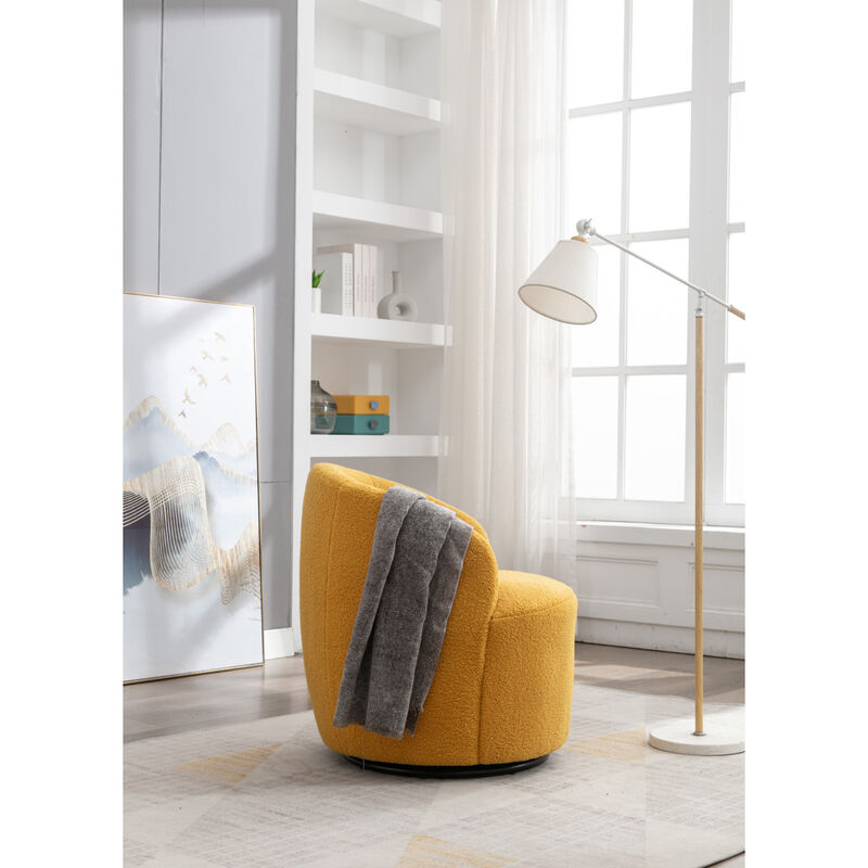 Teddy Fabric Swivel Accent Armchair Barrel Chair With Powder Coating Metal Ring