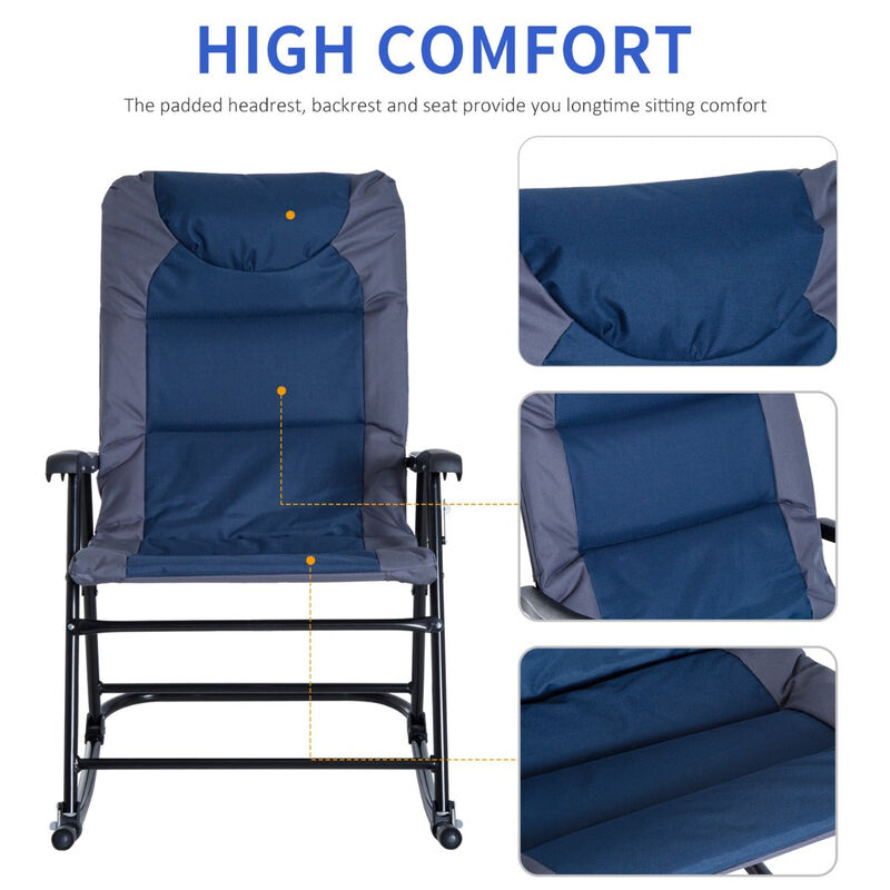 Navy & Grey Porch Pair: 2-Piece Padded Outdoor Rocking Chair Set