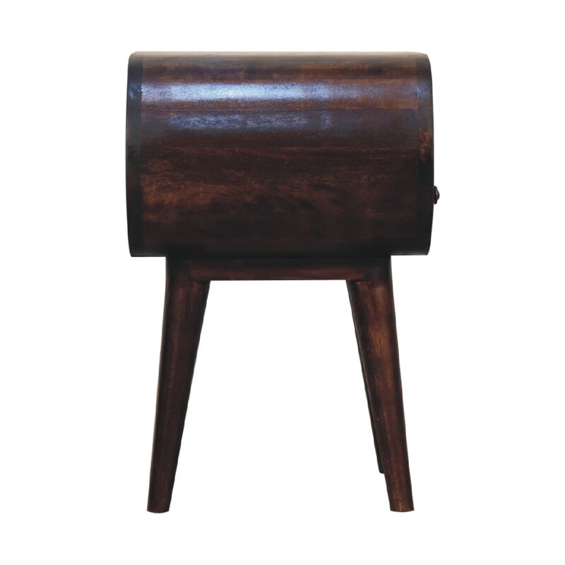 Light Walnut Circular Solid Wood 1 Drawer  Open Slot NightStand