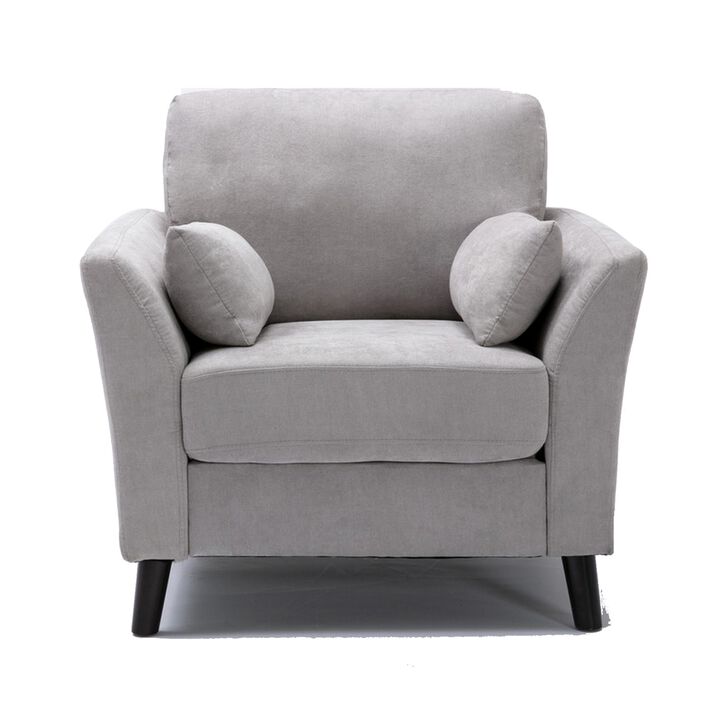 Otto 37 Inch Armchair, Pocket Coil Springs, 2 Throw Pillows, Gray Linen Fabric - Benzara