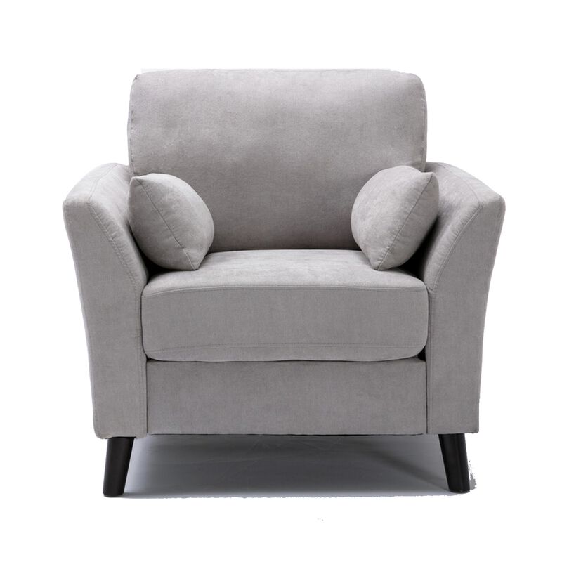 Otto 37 Inch Armchair, Pocket Coil Springs, 2 Throw Pillows, Gray Linen Fabric - Benzara