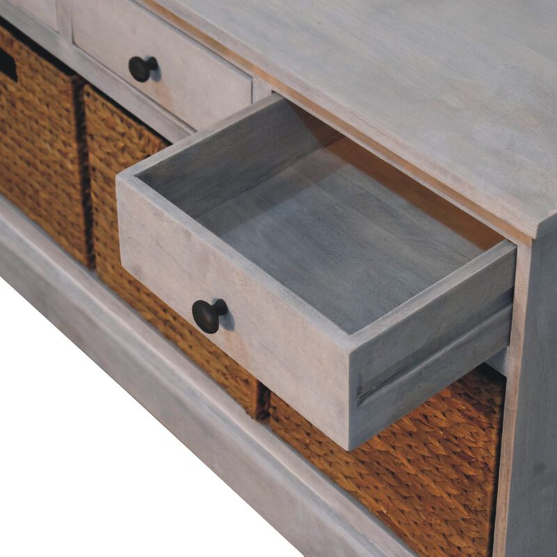Artisan Furniture Solid Wood Acid Wash Basket Storage Cabinet