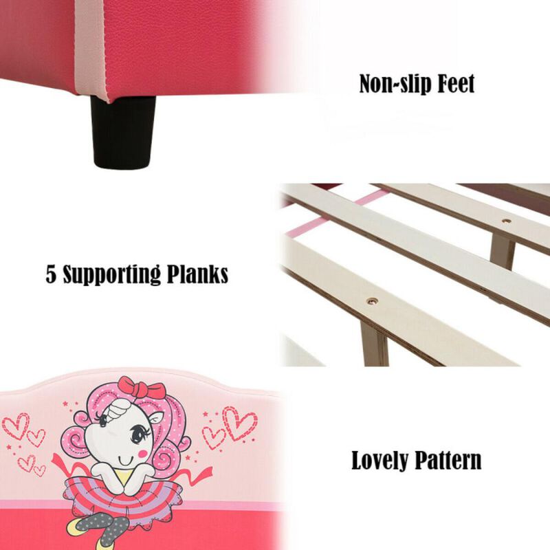 Hivvago Kids Children Upholstered Platform Toddler Girl Pattern Bed