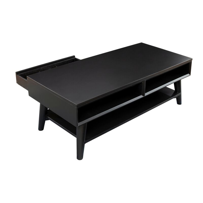 Coffee Table with 1 Drawer and Open Shelf, Black-Benzara