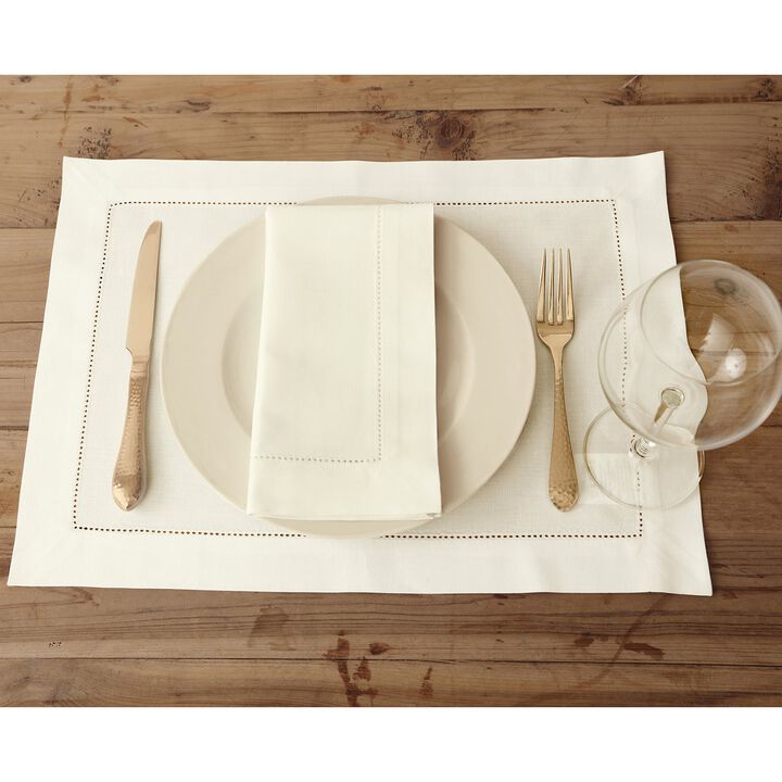 Solino Home Cotton Linen Hemstitch Dinner Napkins 20 x 20 Inch Set of 4