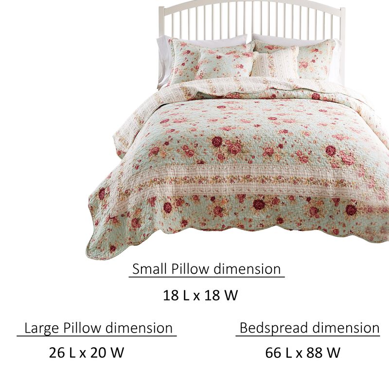 Rosle 4pc XL Twin Size Quilt Set, Shams, Patchwork Floral Print Blue Cotton