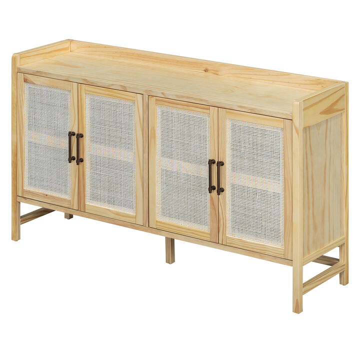 Clihome Sideboard Rustic Buffet Cabinet, sideboard cabinet with Decorative Rattan Doors, Buffet Cabinet with Storage for Entryway Dining Room Kitchen Living Room,Walnut+Natural