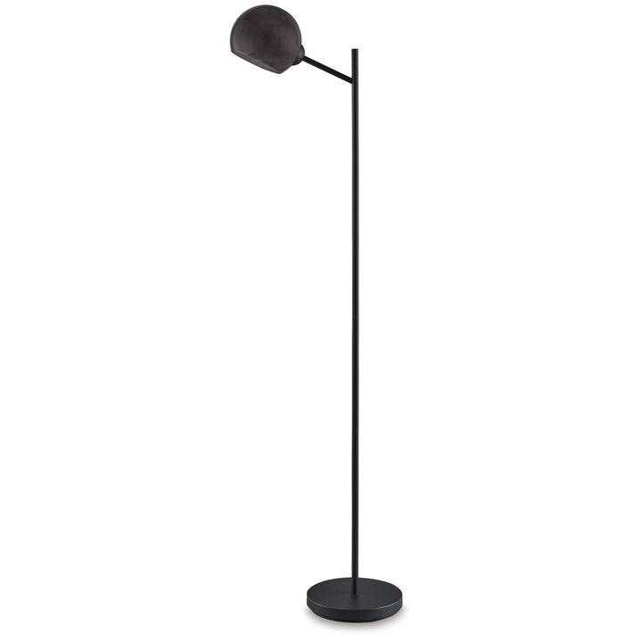 Bane 63 Inch Floor Lamp, Retro Smokey Black Glass Shade, Round Metal Base - Benzara