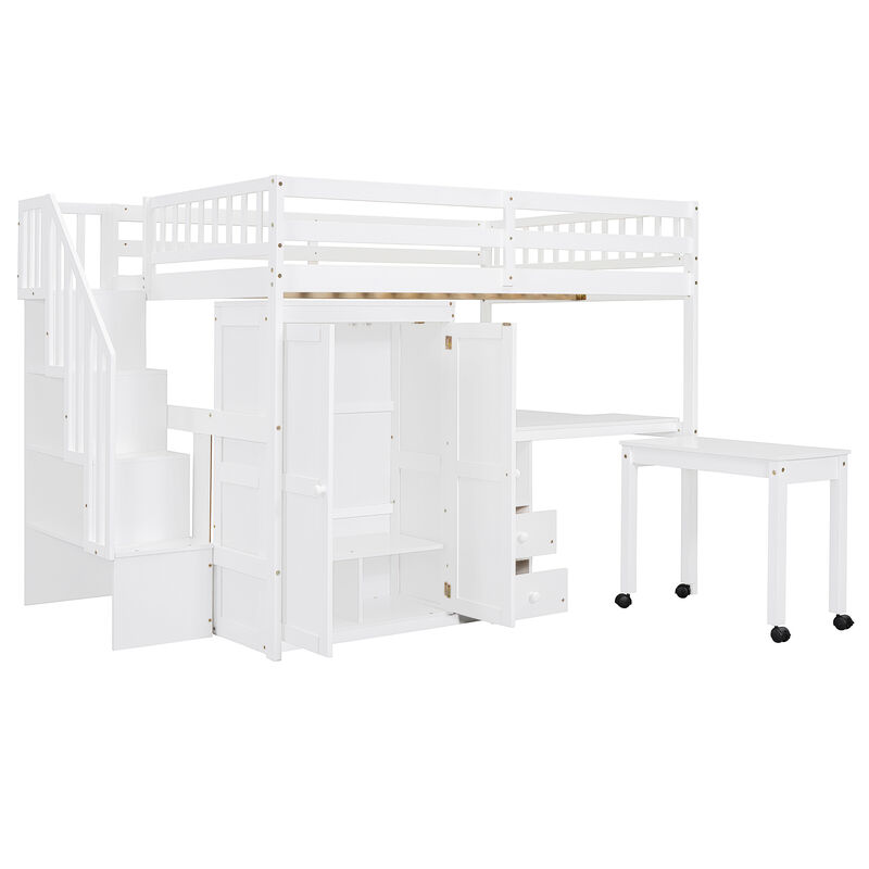 Merax Loft Bed with Desk and Wardrobe
