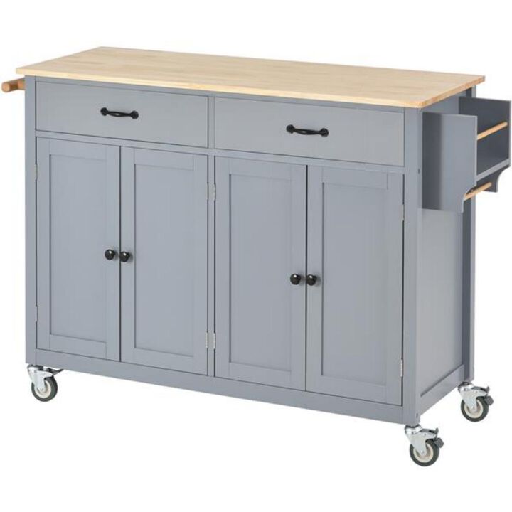 Kitchen Island Cart with Countertop & Locking Wheels Rolling Storage for Food Prep & Organization