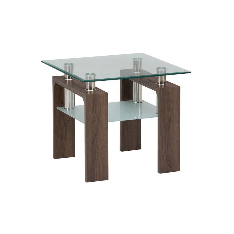 Jofran Compass Clear Modern Glass End Table, Brown Wood and Glass