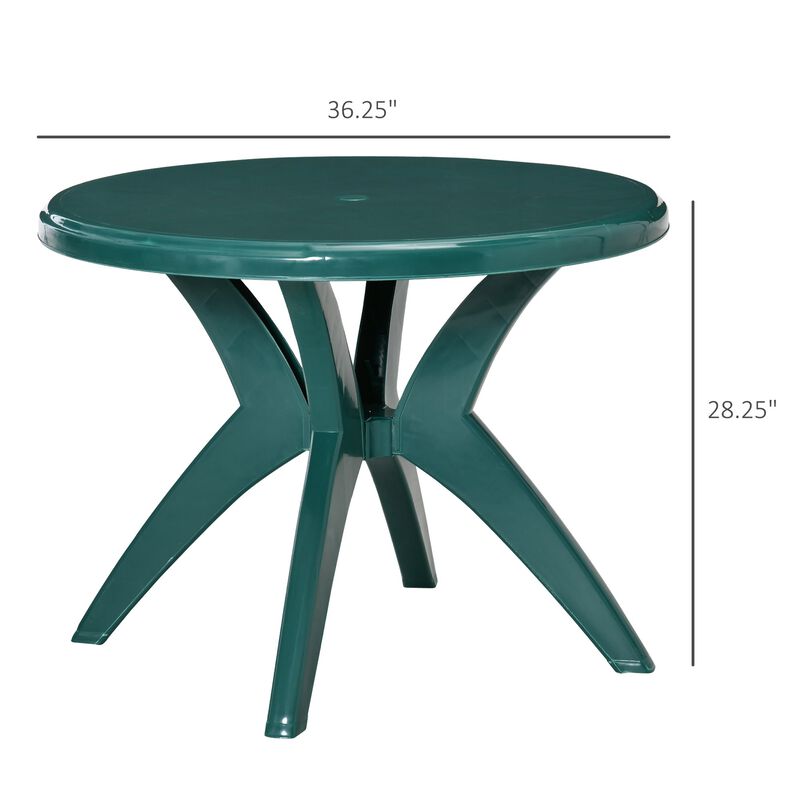 Green Garden Table: Round Outdoor Bistro Table with Umbrella Hole