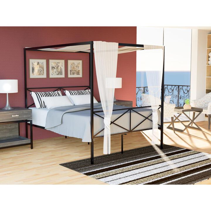 East West Furniture GEQCBLK Glendale Platform Bed Frame with Modern Style Headboard and Footboard - Canopy Metal Frame in Powder Coating Black