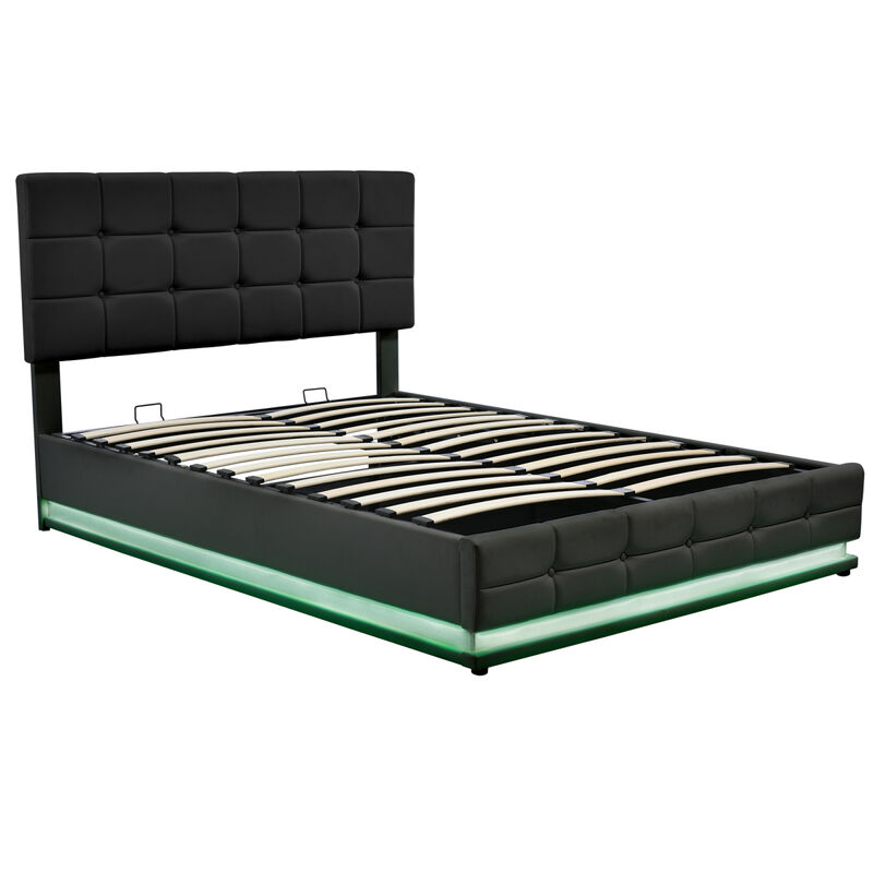 Tufted PU Upholstered Platform Bed With Hydraulic Storage System