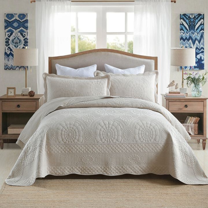 MarCielo 3 PCS 100% Cotton Oversized Bedspread Quilt Set Embroidery TF