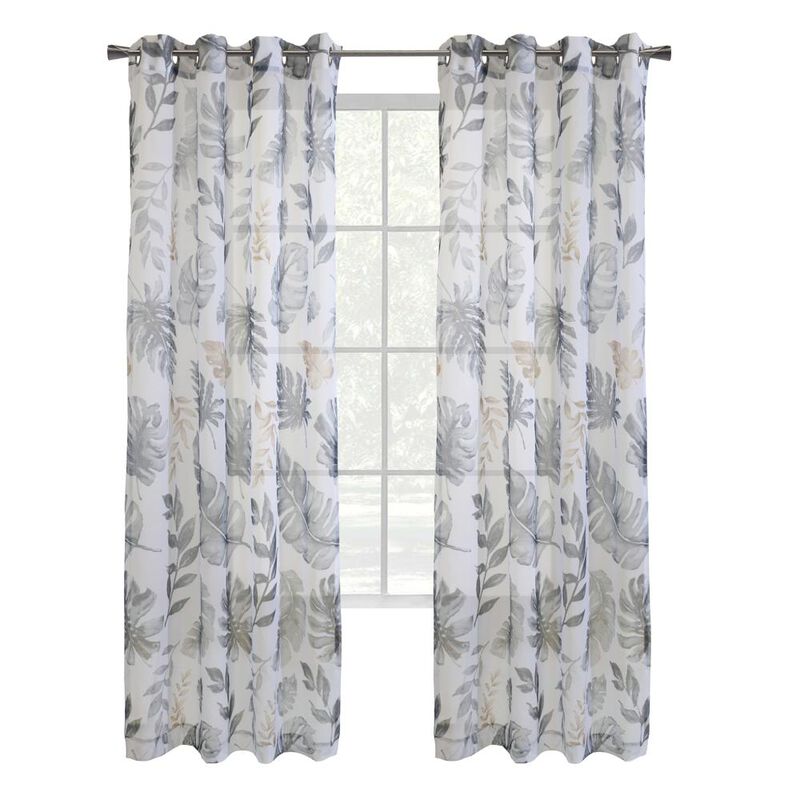 Habitat Alba Sheer Botanical Leaf Design Touch of Nature to Your Home or Office Grommet Curtain Panel 52" x 95" Taupe