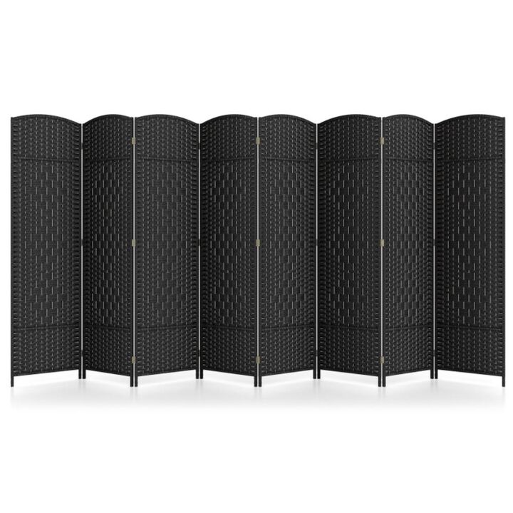 Hivvago 8-Panel Folding Room Divider with Hand-Woven Texture and Solid Wood Frame