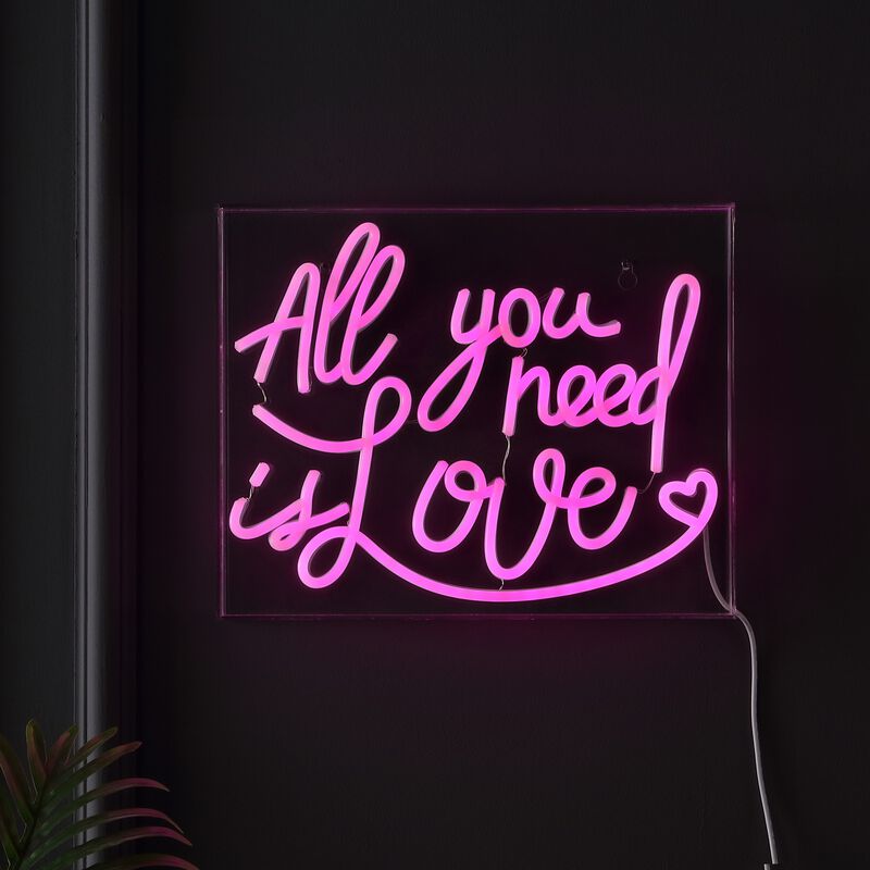 All You Need Is Love 13.7" X 10.9" Contemporary Glam Acrylic Box USB Operated LED Neon Light