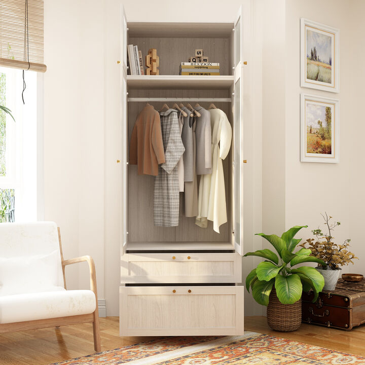 FUFU&GAGA Wardrobe Closet with Hanging Rod, Shelves, and Drawers for Bedroom (31.5" W x 19.7" D x 86.6" H) Brown