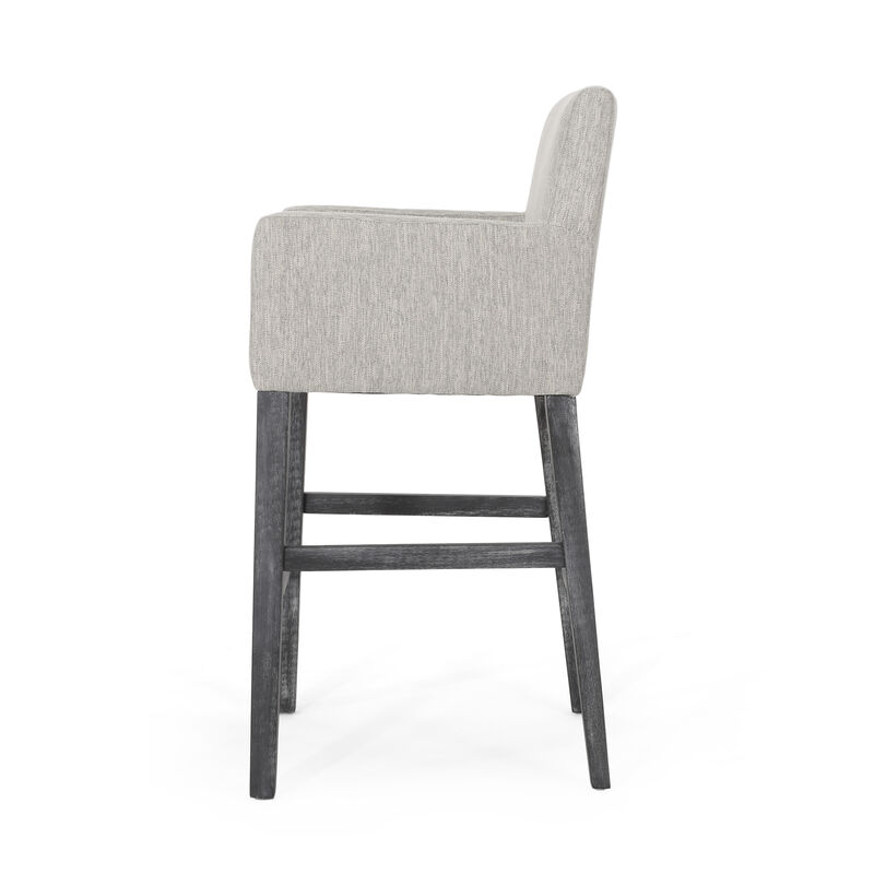Counter Height Chair Set of 2, H-Frame Base, Rubberwood, Light Gray Fabric - Benzara
