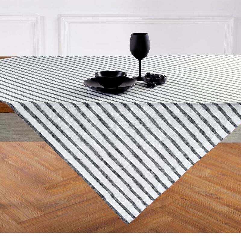 Solino Home 100% Pure Linen Table Throw 52 x 52 Inch | Madison Stripe for Thanksgiving, Christmas