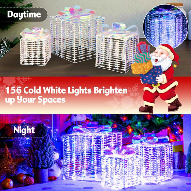 Hivvago Set of 3 Iridescent Christmas Gift Box with Iridescent Bows